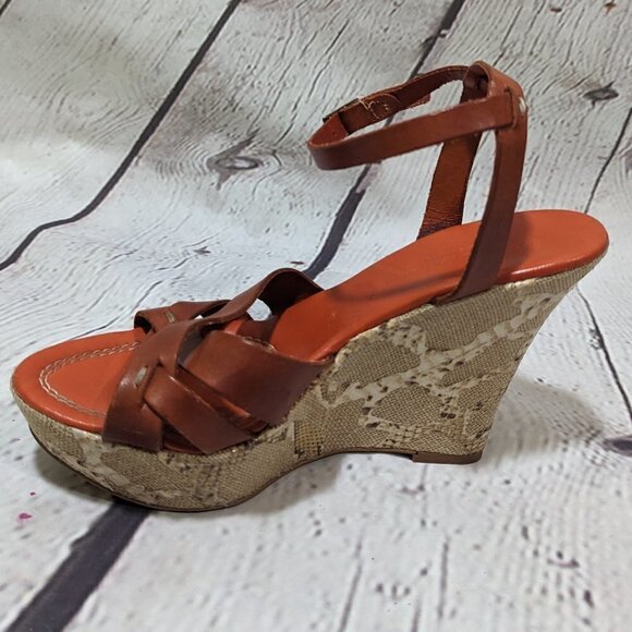 FRANCO BARBIERI Leather Ankle Strap Wedge Sandals Snakeskin 8 - Picture 1 of 13